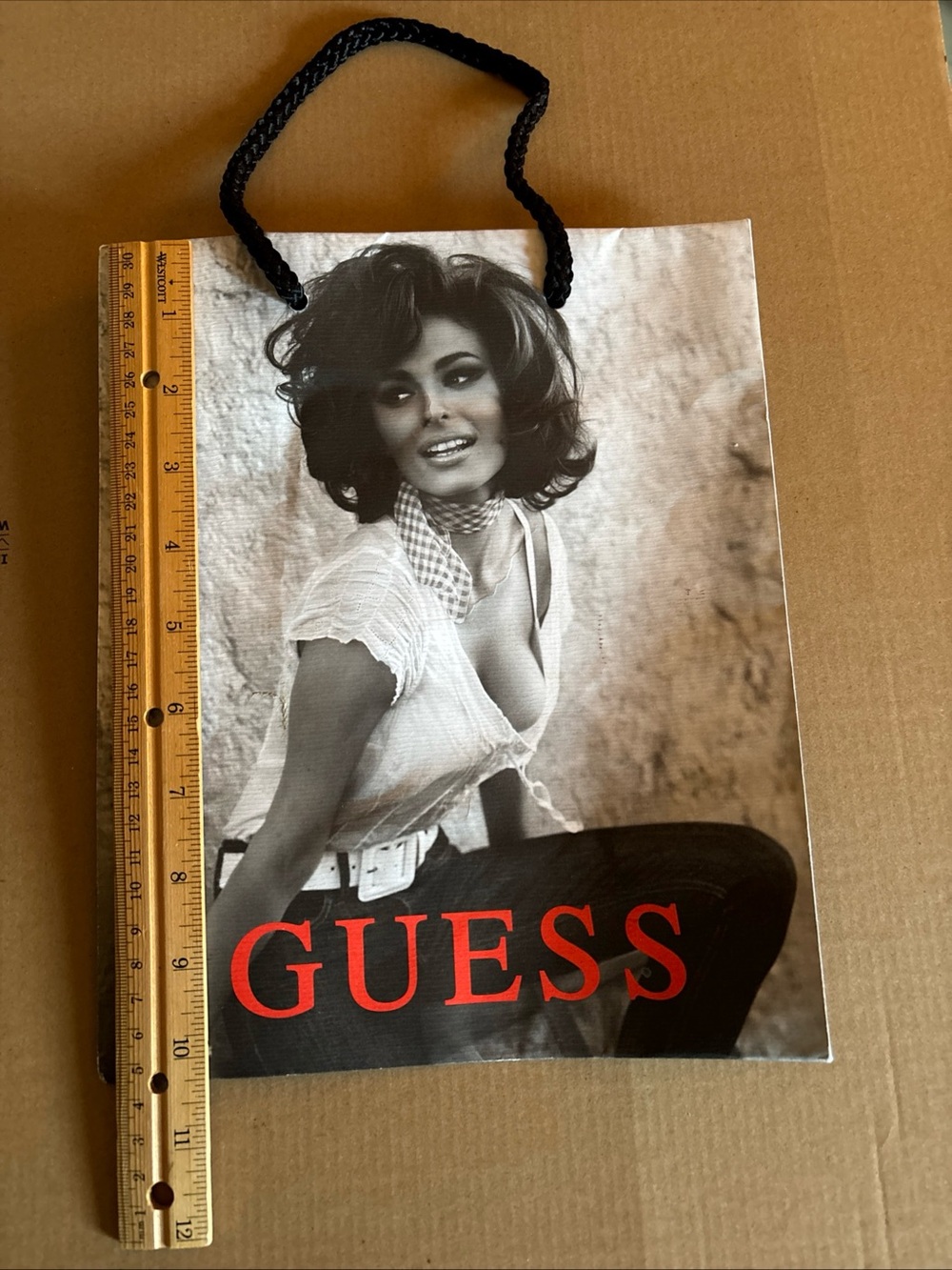 Sofia Loren lookalike model GUESS Black & White Photo Tote with Red Logo used